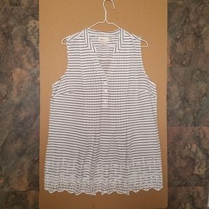Style & Co Womens Striped Eyelet Embroidered  Top